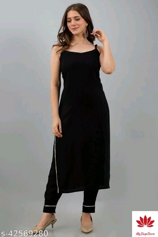 Attractive Women's Black Kurti Pant Set of Rayon - My Shop Store