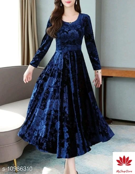 Fancy Designer Velvet Women Dresses Long Sleeves - Image 4