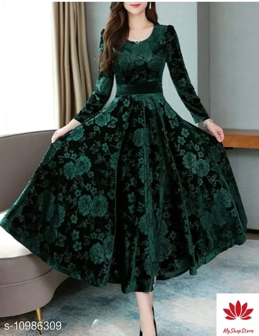 Fancy Designer Velvet Women Dresses Long Sleeves - Image 3