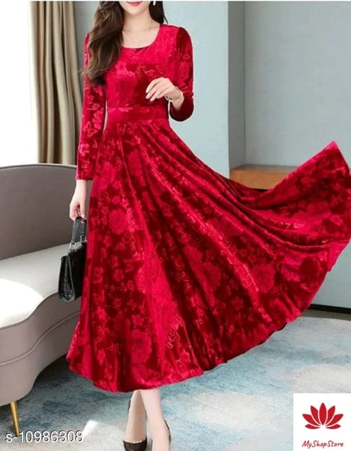 Fancy Designer Velvet Women Dresses Long Sleeves - Image 2