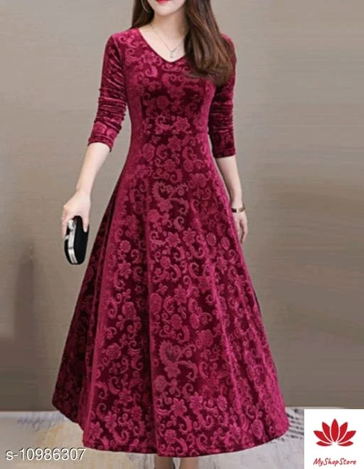 Fancy Designer Velvet Women Dresses Long Sleeves