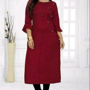 Women's Solid Rayon Three-Quarter Sleeves Kurti 1