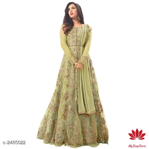 Alice Ravishing Net Embroidered Suits And Dress Materials light green