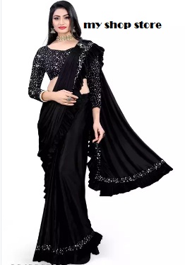 Black Embroidered Lycra Saree with Blouse - My Shop Store