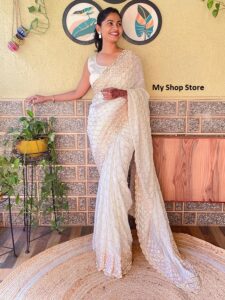 Georgette Classy Plain Saree with Designer Blouse 2