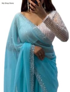 Women Hot Saree Blouse Fixing Stone Work Latest 2024 3
