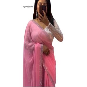 Women Hot Saree Blouse Fixing Stone Work Latest 2024