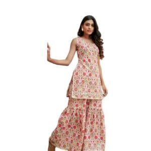Genuine Printed Sleeveless Party Wear Modern Sharara Suit 2024